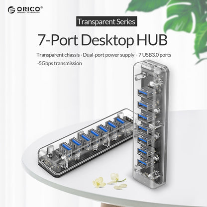 ORICO F7U 7 x USB 3.0 Ports 5Gbps Fast Transmission Desktop HUB with Blue LED Indicator Light (Transparent) - USB 3.0 HUB by ORICO | Online Shopping South Africa | PMC Jewellery | Buy Now Pay Later Mobicred