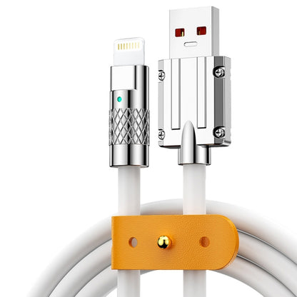 Mech Series 6A 120W USB to 8 Pin Metal Plug Silicone Fast Charging Data Cable, Length: 1.8m(White) - Normal Style Cable by PMC Jewellery | Online Shopping South Africa | PMC Jewellery | Buy Now Pay Later Mobicred