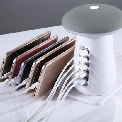 XLD888 5 Ports (2 x 5V/1A + 2 x 5V/2.1A + 1 x QC3.0) USB Charger Mushroom Light Desk Lamp Charger with Phone Holder - Multifunction Charger by PMC Jewellery | Online Shopping South Africa | PMC Jewellery | Buy Now Pay Later Mobicred
