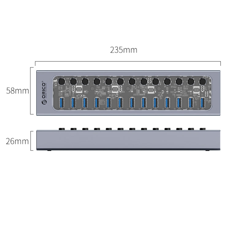 ORICO AT2U3-13AB-GY-BP 13 Ports USB 3.0 HUB with Individual Switches & Blue LED Indicator, US Plug - USB 3.0 HUB by ORICO | Online Shopping South Africa | PMC Jewellery | Buy Now Pay Later Mobicred