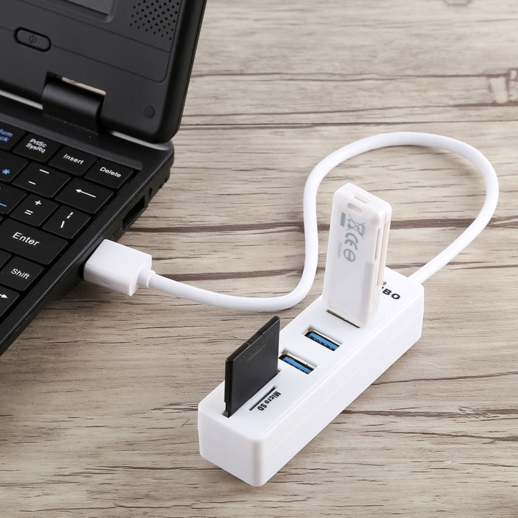 2 in 1 TF / SD Card Reader + 3 x USB 3.0 Ports to USB 3.0 HUB Converter, Cable Length: 26cm(White) - USB 3.0 HUB by PMC Jewellery | Online Shopping South Africa | PMC Jewellery | Buy Now Pay Later Mobicred