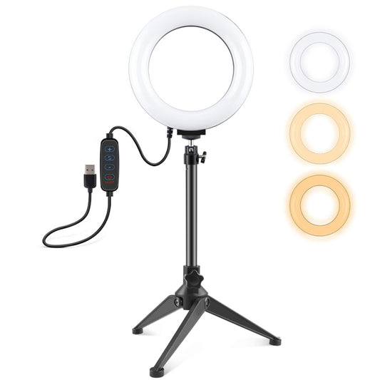 PULUZ 6.2 inch 16cm USB 3 Modes Dimmable LED Ring Vlogging Photography Video Lights + Desktop Tripod Holder with Cold Shoe Tripod Ball Head - Ring Light by PULUZ | Online Shopping South Africa | PMC Jewellery | Buy Now Pay Later Mobicred