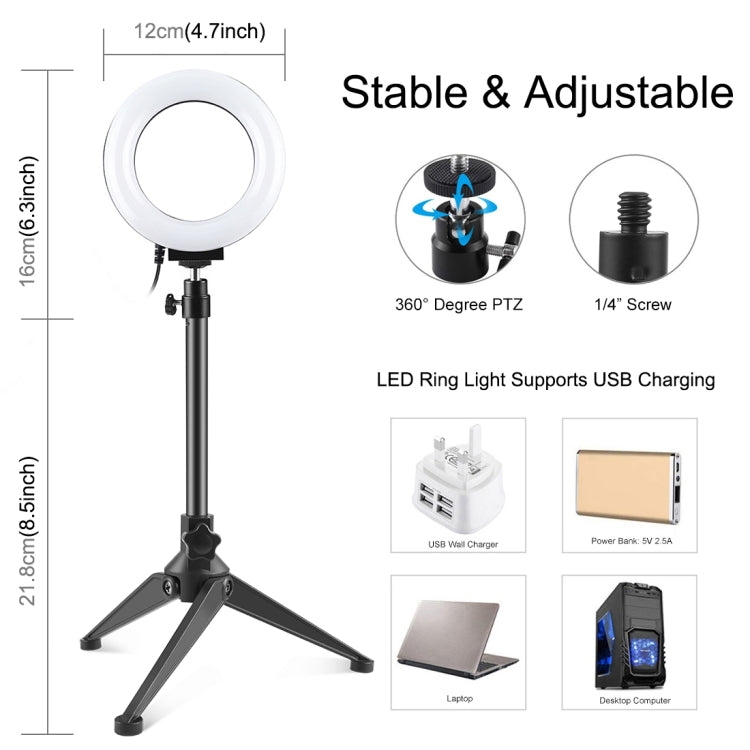 PULUZ 4.7 inch 12cm USB 10 Modes 8 Colors RGBW Dimmable LED Ring Vlogging Photography Video Lights + Desktop Tripod  Mount with Cold Shoe Tripod Ball Head(Black) - Ring Light by PULUZ | Online Shopping South Africa | PMC Jewellery | Buy Now Pay Later Mobicred