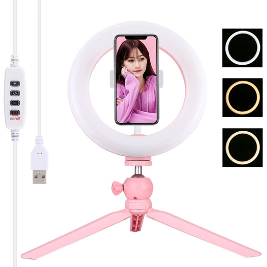 PULUZ 7.9 inch 20cm Light + Desktop Tripod Mount USB 3 Modes Dimmable Dual Color Temperature LED Curved Light Ring Vlogging Selfie Beauty Photography Video Lights with Phone Clamp(Pink) - Ring Light by PULUZ | Online Shopping South Africa | PMC Jewellery | Buy Now Pay Later Mobicred