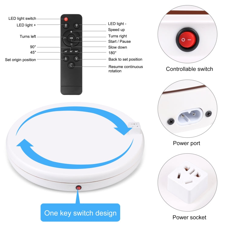 PULUZ 45cm Remote Control Adjusting Speed Rotating Turntable Display Stand with Power Socket, White, Load 100kg(UK Plug) - free shipping - PMC TechLife - Order now!