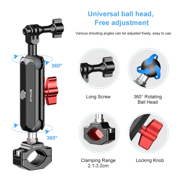 PULUZ Motorcycle Rearview Large Clamp CNC Metal Magic Arm Rod Mount - free shipping - PMC TechLife - Order now!