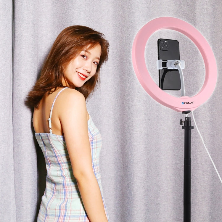 PULUZ 10.2 inch 26cm USB 3 Modes Dimmable LED Ring Vlogging Selfie Beauty Photography Video Lights with Tripod Ball Head & Phone Clamp(Pink) - Ring Light by PULUZ | Online Shopping South Africa | PMC Jewellery | Buy Now Pay Later Mobicred