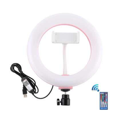 PULUZ 7.9 inch 20cm USB RGB Dimmable LED Dual Color Temperature LED Curved Light Ring Vlogging Selfie Photography Video Lights with Phone Clamp(Pink) - Ring Light by PULUZ | Online Shopping South Africa | PMC Jewellery | Buy Now Pay Later Mobicred