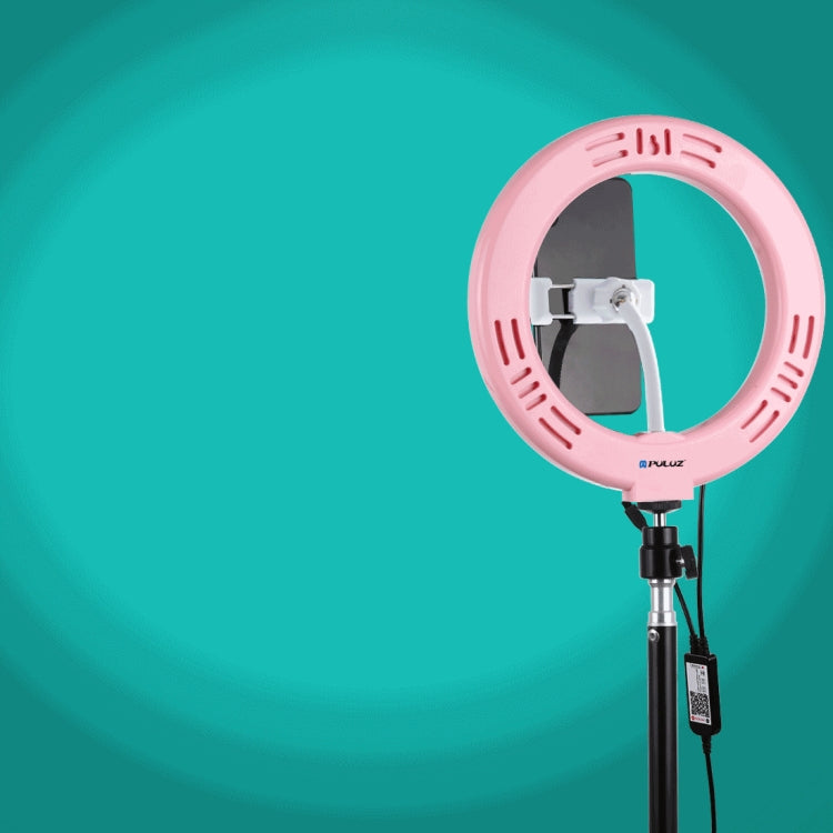 PULUZ 7.9 inch 20cm USB RGB Dimmable LED Dual Color Temperature LED Curved Light Ring Vlogging Selfie Photography Video Lights with Phone Clamp(Pink) - Ring Light by PULUZ | Online Shopping South Africa | PMC Jewellery | Buy Now Pay Later Mobicred