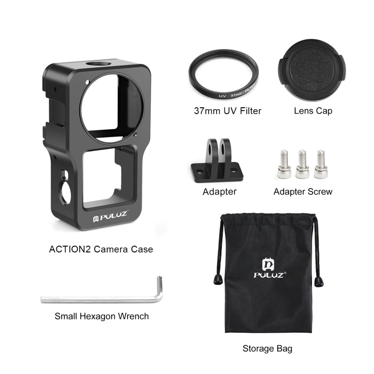 PULUZ CNC Aluminum Alloy Cage for DJI Action 2(Black) -  by PULUZ | Online Shopping South Africa | PMC Jewellery | Buy Now Pay Later Mobicred