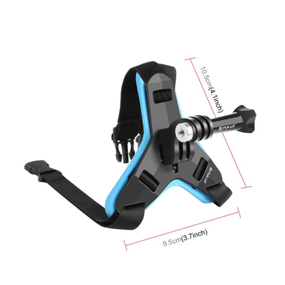 PULUZ Motorcycle Helmet Chin Strap Mount for GoPro, DJI Osmo Action and Other Action Cameras(Blue) - Helmet Mount by PULUZ | Online Shopping South Africa | PMC Jewellery | Buy Now Pay Later Mobicred