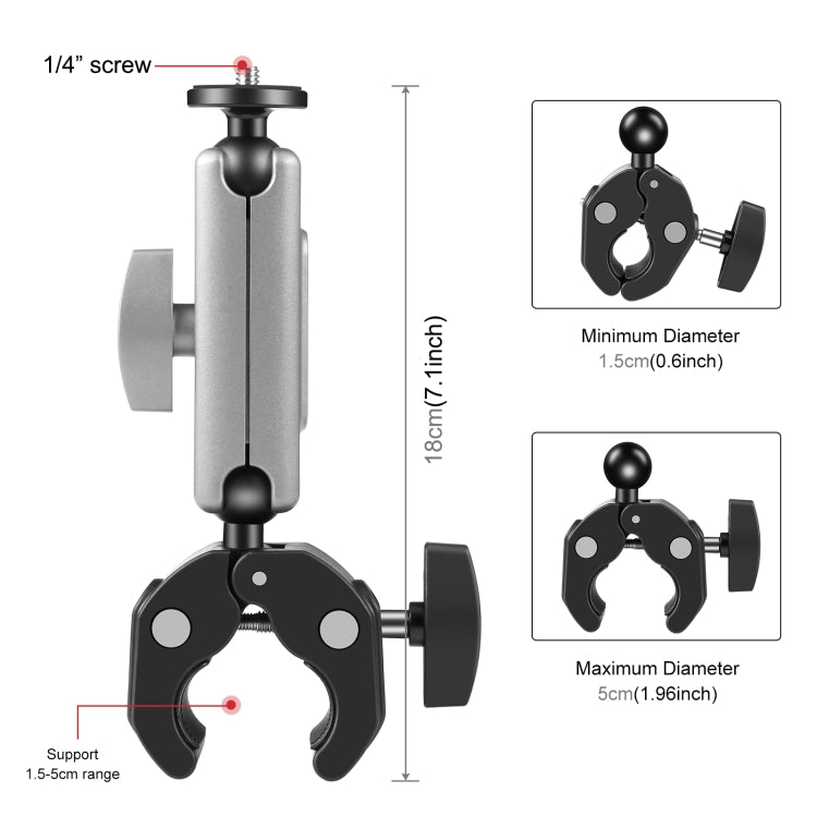 PULUZ Motorcycle Crab Pliers Clip Arm Mount with Mount Adapter & Long Screw (Black) - Helmet Mount by PULUZ | Online Shopping South Africa | PMC Jewellery | Buy Now Pay Later Mobicred