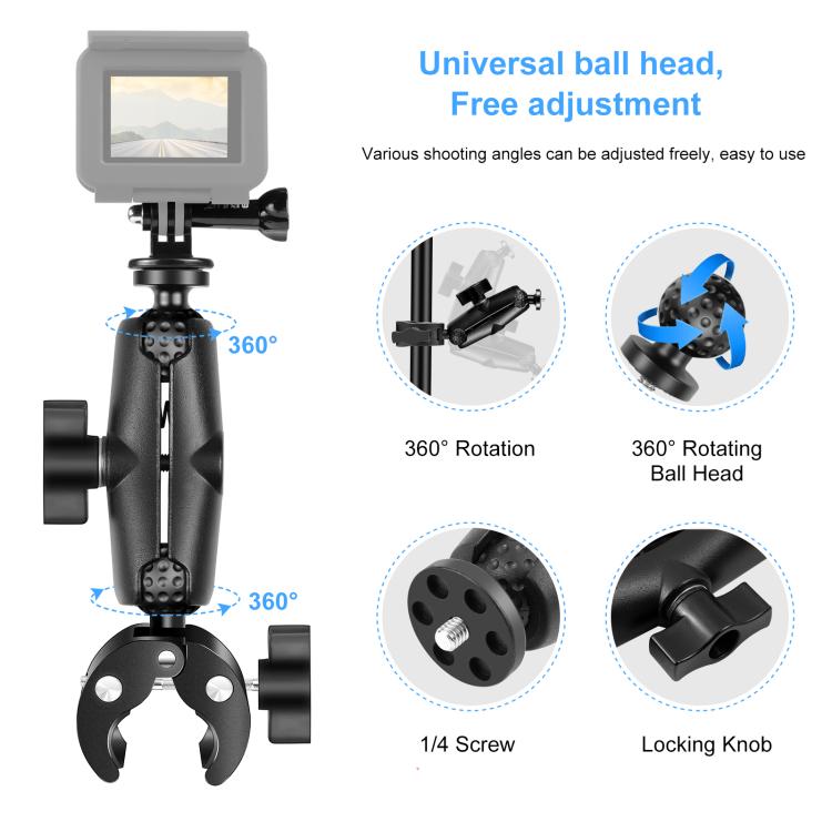 PULUZ Motorcycle Crab Clamp Handlebar Fixed Mount Holder for GoPro and Other Action Cameras(Black) - Bicycle Handlebar Mount by PULUZ | Online Shopping South Africa | PMC Jewellery | Buy Now Pay Later Mobicred