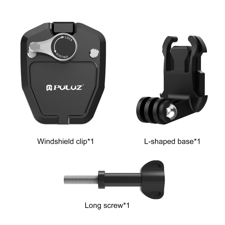 PULUZ Motorcycle Windshield Action Camera Mount Clip for GoPro Hero12 Black / DJI Osmo Action 4 / Insta360 X4 / Ace Pro and Other Action Cameras (Black) - Holder by PULUZ | Online Shopping South Africa | PMC Jewellery | Buy Now Pay Later Mobicred