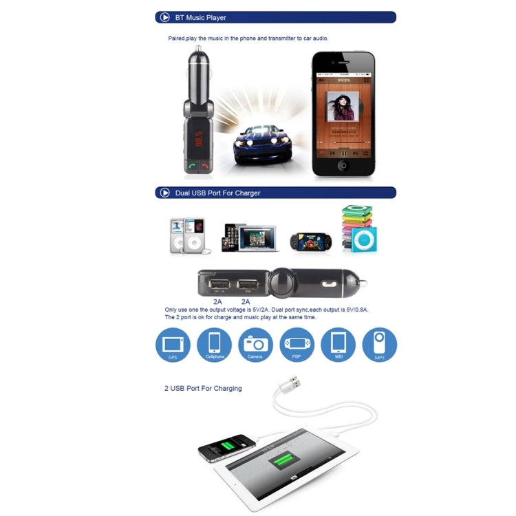 BC-06 Bluetooth Car Kit FM Transmitter Car MP3 Player with LED Display 2 USB Charger & Handsfree Function(Black) - Bluetooth Car Kits by PMC TechLife | Online Shopping South Africa | PMC TechLife | Buy Now Pay Later Mobicred