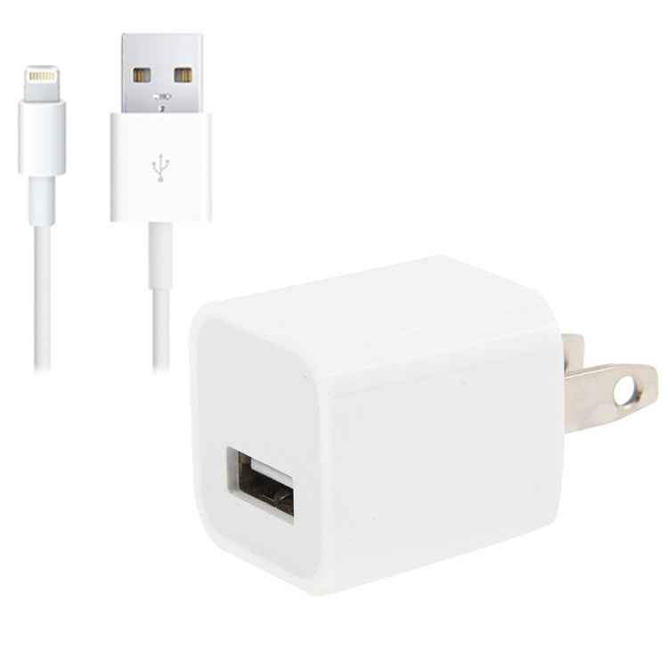 2 in 1 5V 1A US Plug Travel Charger Adapter with 1m 8-pin Cable For iPhone(White) - USB Charger by PMC Jewellery | Online Shopping South Africa | PMC Jewellery | Buy Now Pay Later Mobicred