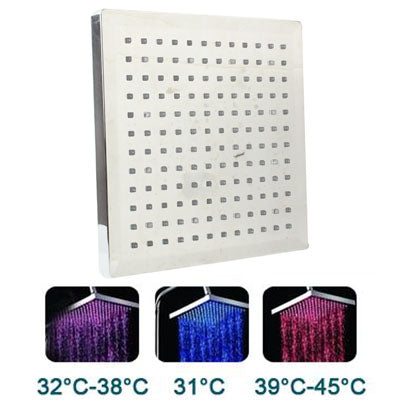 Square Temperature Sensor 3-Color (Blue / Pink / Red) LED Showerhead(Silver) - Shower Head by PMC Jewellery | Online Shopping South Africa | PMC Jewellery | Buy Now Pay Later Mobicred