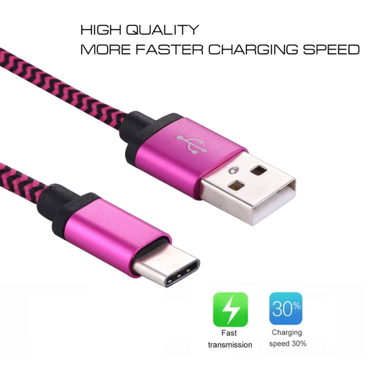 1m Woven Style USB-C / Type-C 3.1 to USB 2.0 Data Sync Charge Cable(Magenta) - USB-C & Type-C Cable by PMC Jewellery | Online Shopping South Africa | PMC Jewellery | Buy Now Pay Later Mobicred