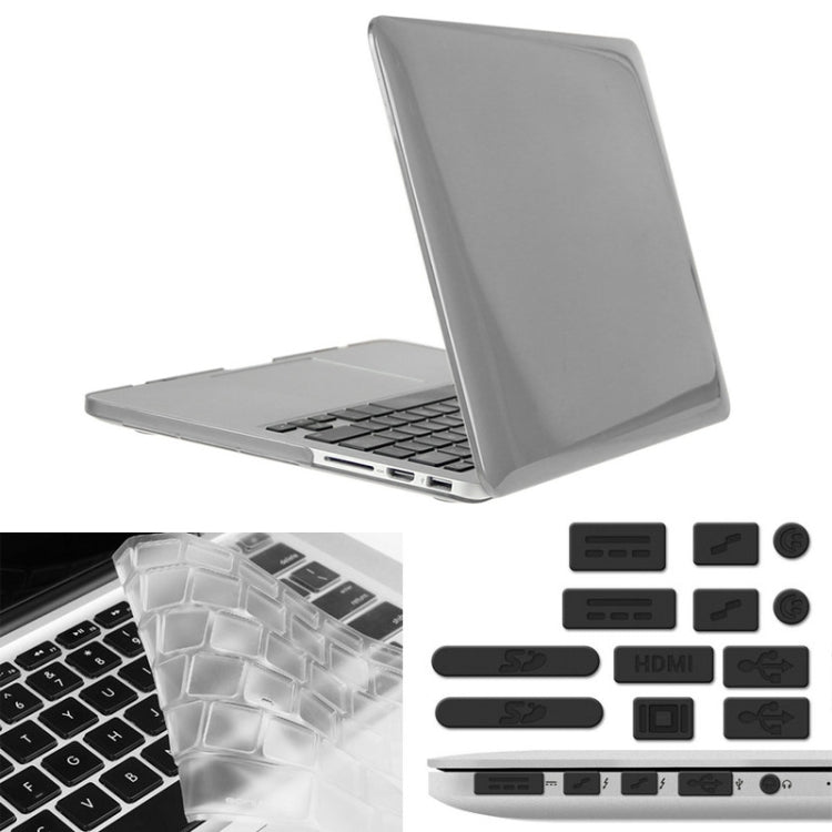 ENKAY for Macbook Pro Retina 15.4 inch (US Version) / A1398 Hat-Prince 3 in 1 Crystal Hard Shell Plastic Protective Case with Keyboard Guard & Port Dust Plug(Grey) - free shipping - PMC Jewellery - Order now!