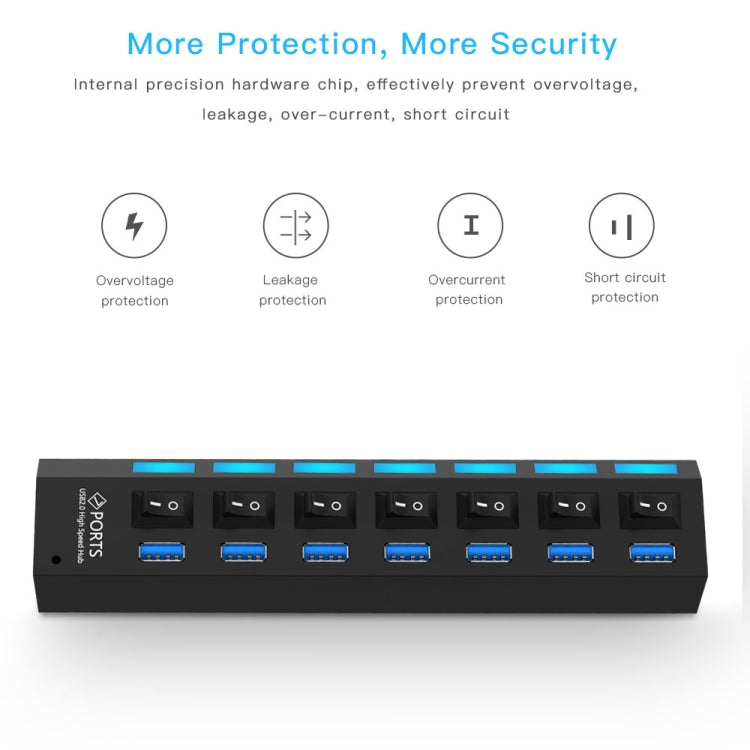 7 Ports USB 3.0 HUB, Super Speed 5Gbps, Plug and Play, Support 1TB(Black) - free shipping - PMC Jewellery - Order now!