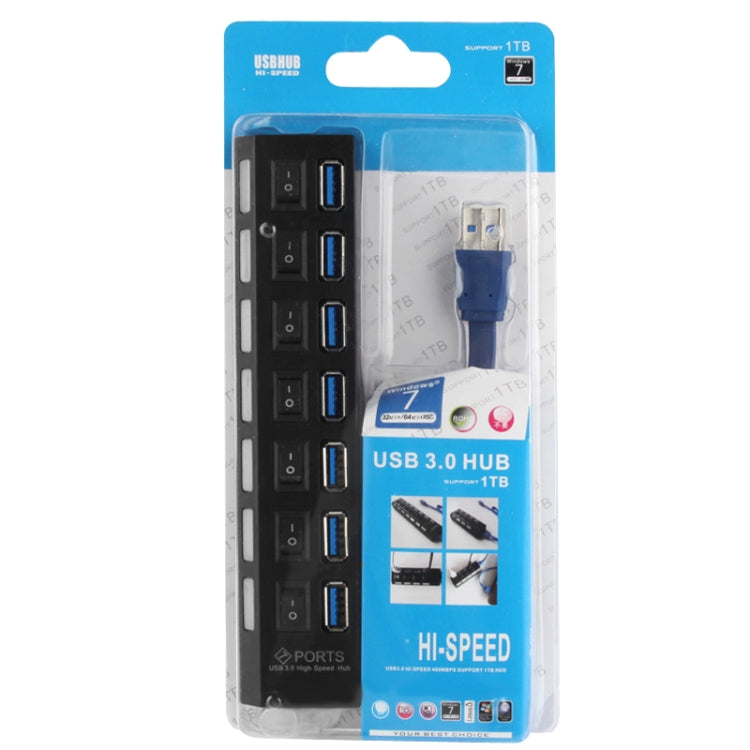 7 Ports USB 3.0 HUB, Super Speed 5Gbps, Plug and Play, Support 1TB(Black) - free shipping - PMC Jewellery - Order now!