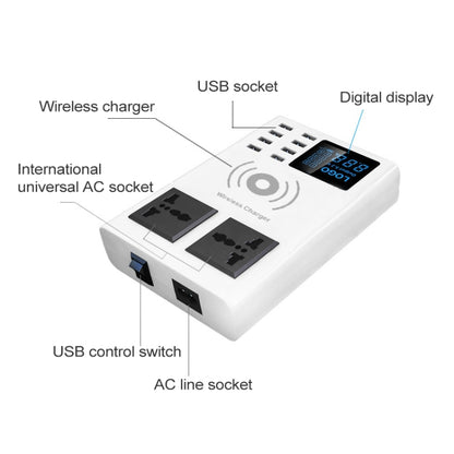 YC-CDA10W 10W Multi Port USB Intelligent Digital Display Fast Charging Wireless Charger, UK Plug - Multifunction Charger by PMC Jewellery | Online Shopping South Africa | PMC Jewellery | Buy Now Pay Later Mobicred