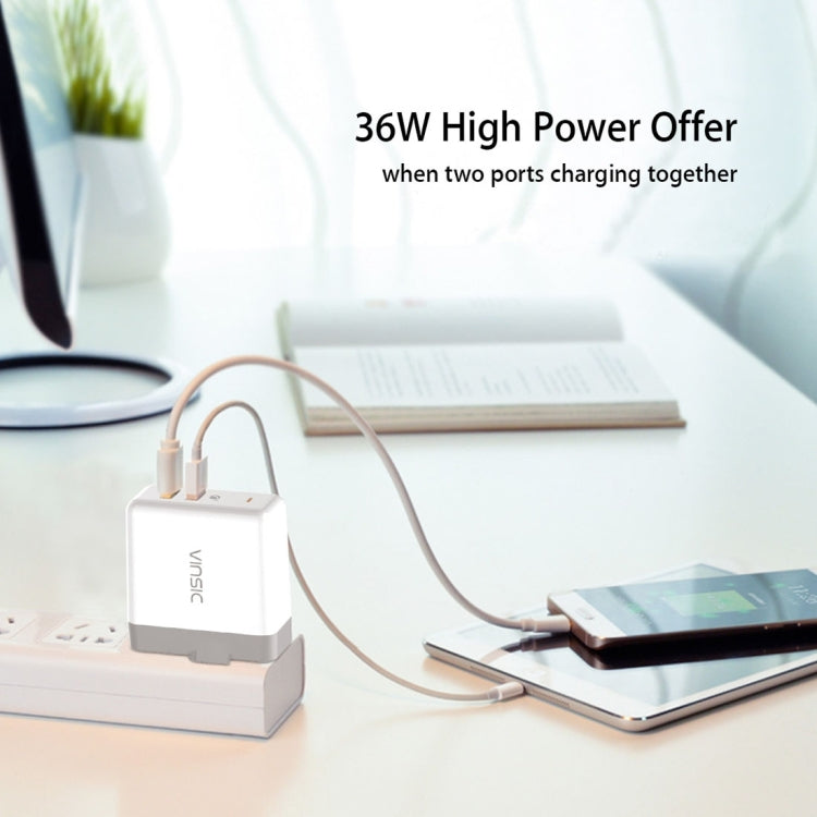 Vinsic 36W Portable Dual-Port Quick Charger 3.0 Dual-Port USB Wall Charger Travel Adapter, For iPhone/iPad, Galaxy S7/S6/Edge/Plus, Mi5 etc, US Plug - USB Charger by VINSIC | Online Shopping South Africa | PMC Jewellery | Buy Now Pay Later Mobicred