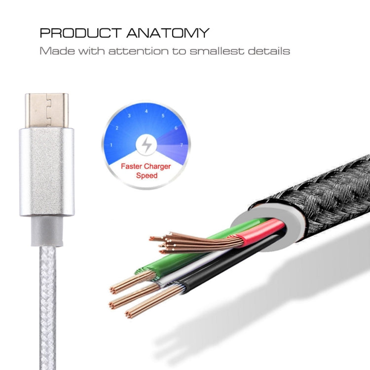 Knit Texture USB to USB-C / Type-C Data Sync Charging Cable, Cable Length: 3m, 3A Total Output, 2A Transfer Data(Silver) - USB-C & Type-C Cable by PMC TechLife | Online Shopping South Africa | PMC TechLife | Buy Now Pay Later Mobicred