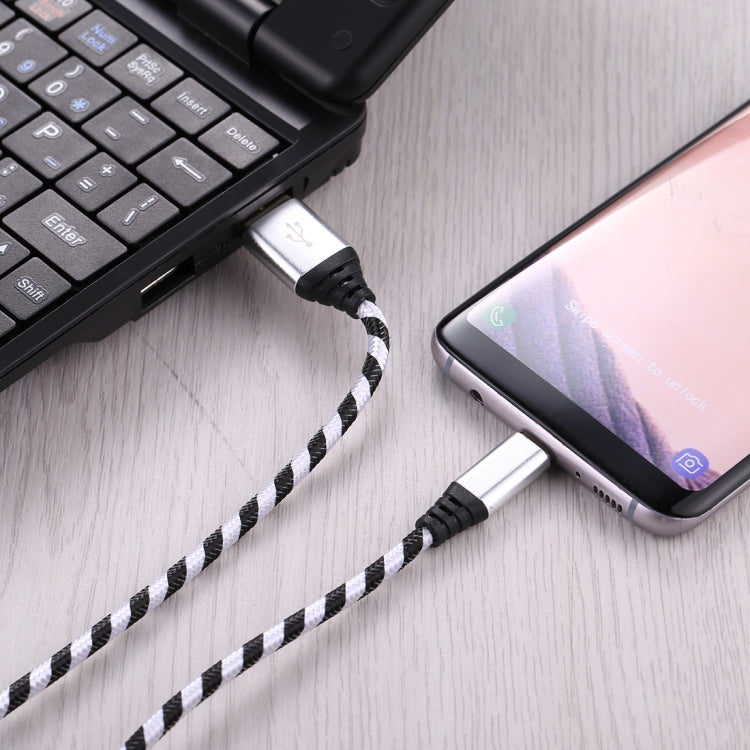 1m USB to USB-C / Type-C Nylon Weave Style Data Sync Charging Cable(Silver) - USB-C & Type-C Cable by PMC TechLife | Online Shopping South Africa | PMC TechLife | Buy Now Pay Later Mobicred