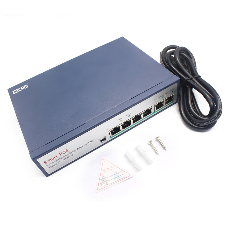 ESCAM POE 4+2 6-Port Fast Ethernet Switch 4-Port POE 10/100M 120W Network Switch, Transmission Distance: 150m(Black) - Switch by ESCAM | Online Shopping South Africa | PMC Jewellery | Buy Now Pay Later Mobicred