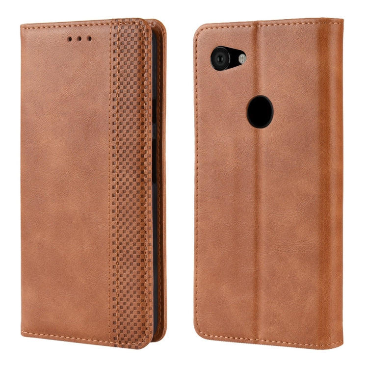 Magnetic Buckle Retro Crazy Horse Texture Horizontal Flip Leather Case for Google Pixel 3a , with Holder & Card Slots & Photo Frame(Brown) - Google Cases by PMC Jewellery | Online Shopping South Africa | PMC Jewellery | Buy Now Pay Later Mobicred