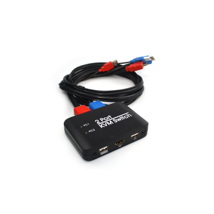 2 Ports USB HDMI KVM Switch Switcher with Cable for Monitor, Keyboard, Mouse, HDMI Switch, Support U Disk Read - free shipping - PMC Jewellery - Order now!