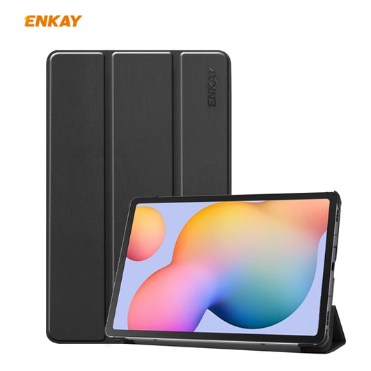 For Samsung Galaxy Tab S6 Lite P610 / P615 / Tab S6 Lite 2022 / P613 / P619 ENKAY 3-Fold Plastic Leather Smart Tablet Case(Black) - Tab S6 Lite P610 / P615 by ENKAY | Online Shopping South Africa | PMC Jewellery