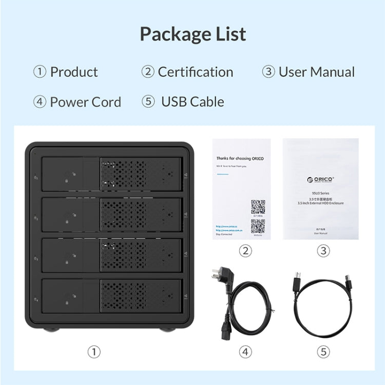ORICO 9548U3-BK 3.5-Inch Multi-Bay Hard Drive Enclosure - HDD Enclosure by ORICO | Online Shopping South Africa | PMC TechLife | Buy Now Pay Later Mobicred