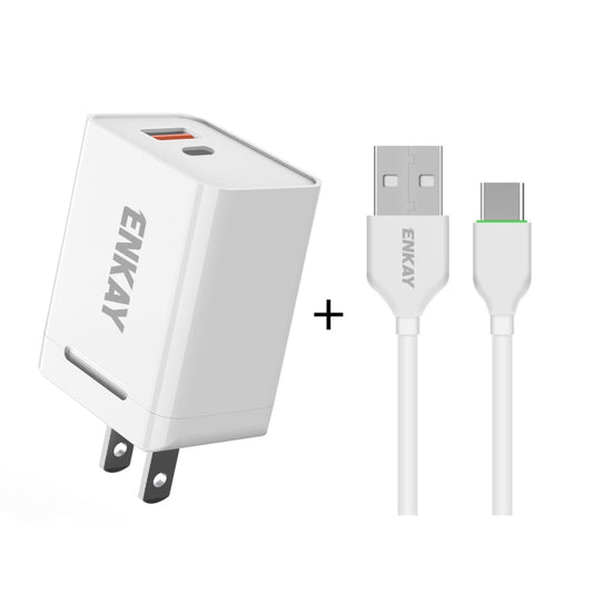 ENKAY Hat-Prince U033 18W 3A PD + QC3.0 Dual USB Fast Charging Power Adapter US Plug Portable Travel Charger With 1m 3A Type-C Cable - USB Charger by ENKAY | Online Shopping South Africa | PMC Jewellery | Buy Now Pay Later Mobicred