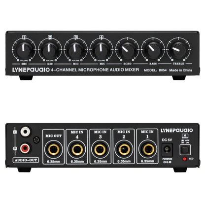 B054 4-Channel Microphone Mixer Support Stereo Output With Reverb Treble And Bass Adjustment, USB 5V Power Supply, US Plug -  by PMC Jewellery | Online Shopping South Africa | PMC Jewellery