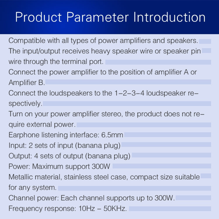 B032 2-in 4-out Power Amplifier Sound Switcher Speaker  Lossless Sound Quality 300W Per Channel Switch Distributor Comparator with Headset Monitoring Function / Audio Input -  by PMC Jewellery | Online Shopping South Africa | PMC Jewellery | Buy Now Pay Later Mobicred