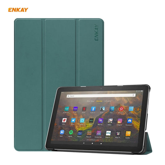 ENKAY PU Leather + Plastic Smart Case with Three-folding Holder for Amazon Fire HD 10 / 10 Plus (2021)(Green) - Amazon by ENKAY | Online Shopping South Africa | PMC Jewellery | Buy Now Pay Later Mobicred