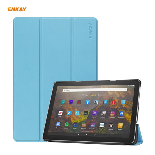 ENKAY PU Leather + Plastic Smart Case with Three-folding Holder for Amazon Fire HD 10 / 10 Plus (2021)(Light Blue) - Amazon by ENKAY | Online Shopping South Africa | PMC Jewellery | Buy Now Pay Later Mobicred