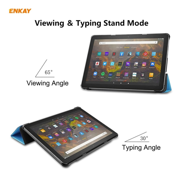 ENKAY PU Leather + Plastic Smart Case with Three-folding Holder for Amazon Fire HD 10 / 10 Plus (2021)(Light Blue) - free shipping - PMC TechLife - Order now!