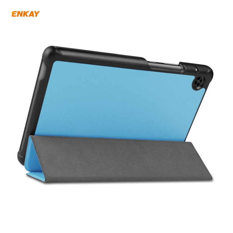 ENKAY PU Leather + Plastic Case with Three-folding Holder for Huawei MatePad T8 / Honor Tablet X7(Light Blue) - free shipping - PMc TechLife - Order now!