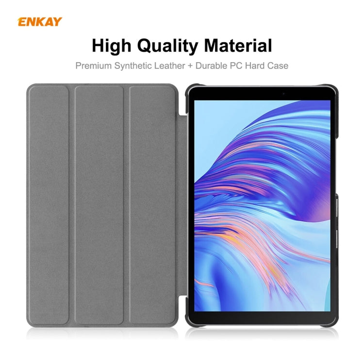 ENKAY PU Leather + Plastic Case with Three-folding Holder for Huawei MatePad T8 / Honor Tablet X7(Light Blue) - free shipping - PMc TechLife - Order now!