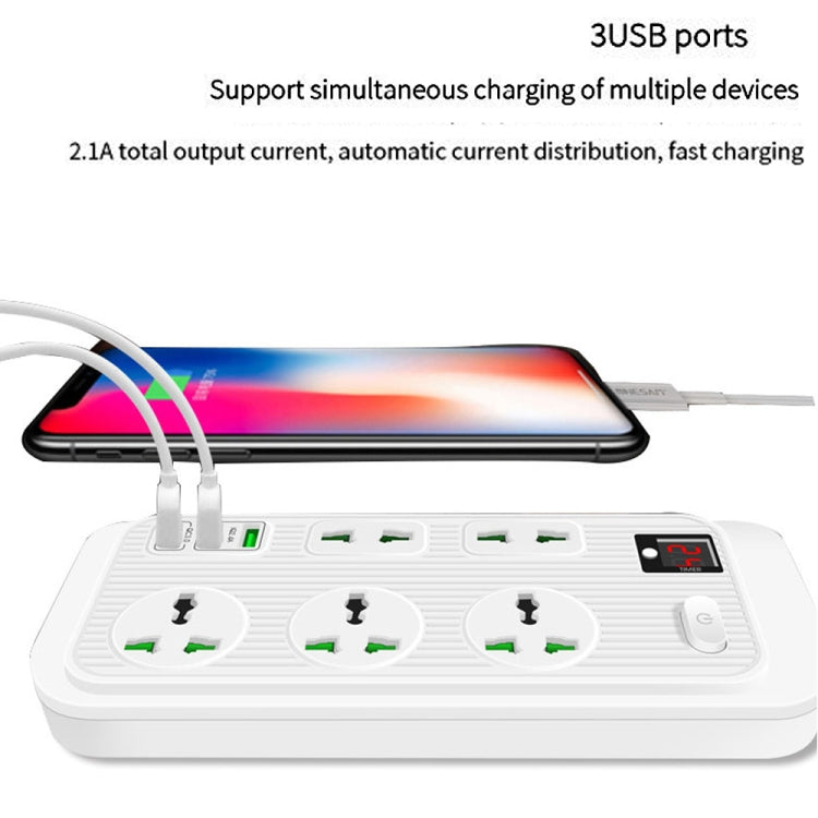 T17 3000W High-power 24-hour Smart Timing Socket QC3.0 USB Fast Charging Power Strip Socket, Cable Length: 2m, EU Plug(Black) - Extension Socket by PMC Jewellery | Online Shopping South Africa | PMC Jewellery | Buy Now Pay Later Mobicred