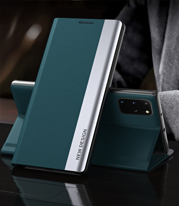 For Samsung Galaxy S20 FE Side Electroplated Magnetic Ultra-Thin Horizontal Flip Leather Case with Holder(Green) - Galaxy S20 FE Cases by PMC TechLife | Online Shopping South Africa | PMC TechLife