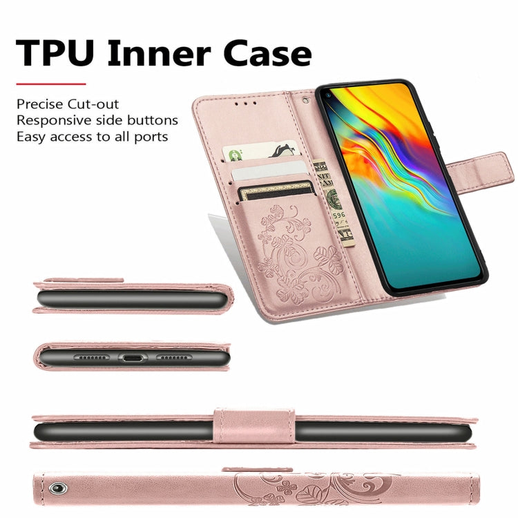 For  Doogee X96 Pro Four-leaf Clasp Embossed Buckle Mobile Phone Protection Leather Case with Lanyard & Card Slot & Wallet & Bracket Function(Blue) - free shipping - PMC TechLife - Order now!