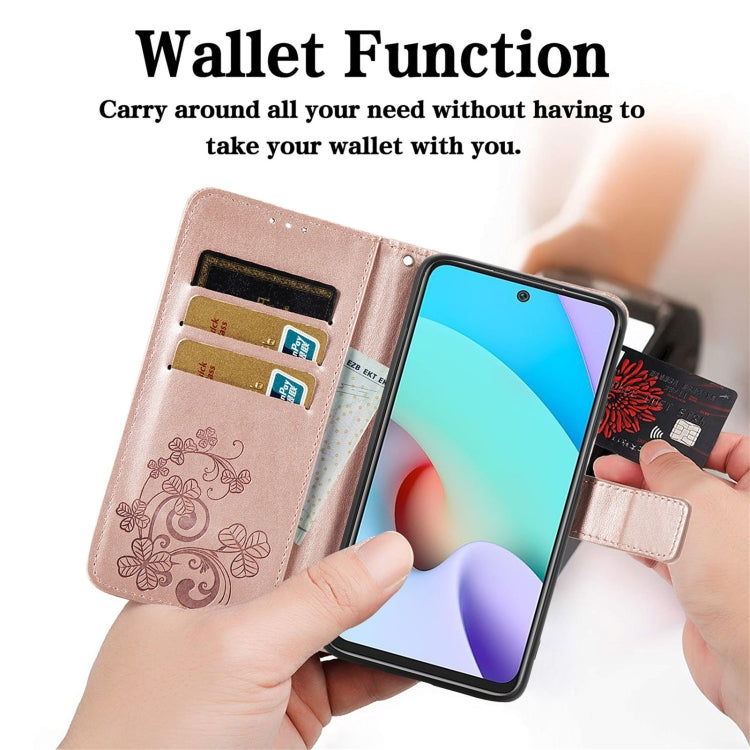 For Blackview A100 Four-leaf Clasp Embossed Buckle Mobile Phone Protection Leather Case with Lanyard & Card Slot & Wallet & Bracket Function(Rose Gold) - More Brand by PMC Jewellery | Online Shopping South Africa | PMC Jewellery | Buy Now Pay Later Mobicred