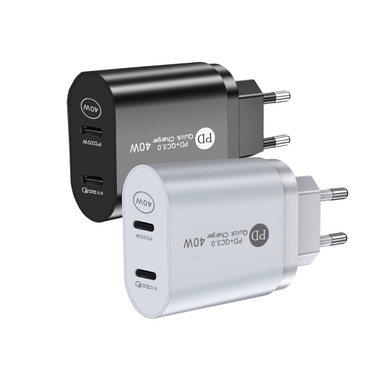 002 40W Dual Port PD USB-C / Type-C Fast Charger for iPhone / iPad Series, EU Plug(Black) - free shipping - PMC Jewellery - Order now!
