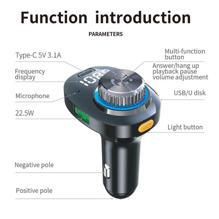 C18 Car Audio Receiver 3.1A Quick Charge USB Device BT 5.0 Color LED Backlight FM Transmitter - Bluetooth Car Kits by PMC TechLife | Online Shopping South Africa | PMC TechLife | Buy Now Pay Later Mobicred