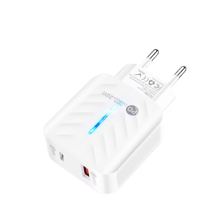 PD03 20W Type-C + QC3.0 USB Charger with Indicator Light, EU Plug(White) - free shipping - PMC Jewellery - Order now!