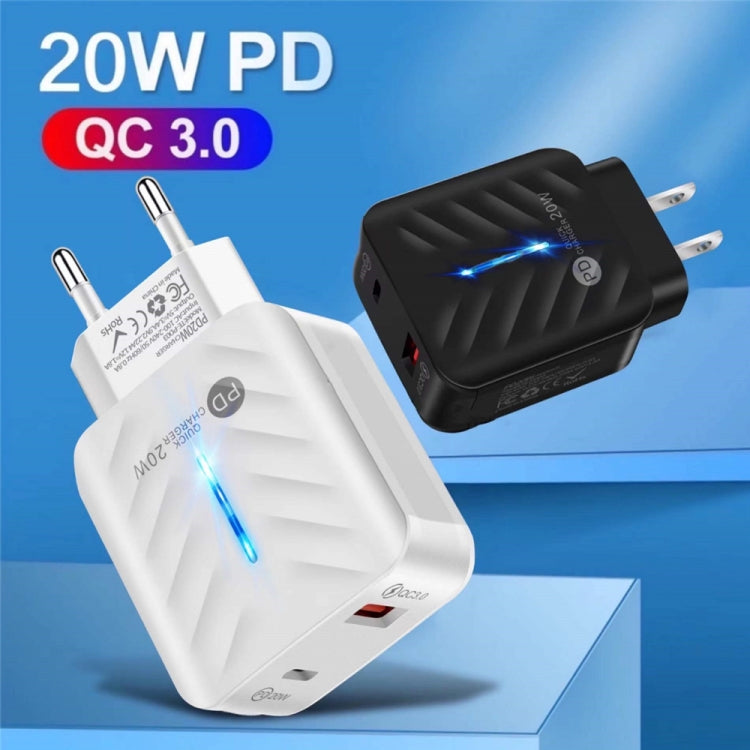 PD03 20W Type-C + QC3.0 USB Charger with Indicator Light, EU Plug(White) - free shipping - PMC Jewellery - Order now!